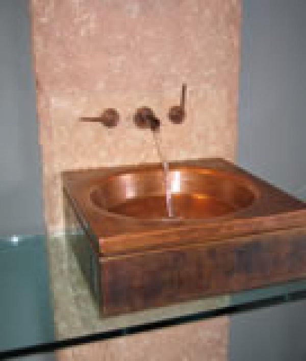 Cupferbecken handgearbeitet quadratisch mit rundem Becken 50 x 50cm mit Unterbau aus Cuper und Überlauf Patiniert Cupferbecken handgearbeitet quadratisch mit rundem Becken 50 x 50cm mit Unterbau aus Cuper und Überlauf Patiniert
